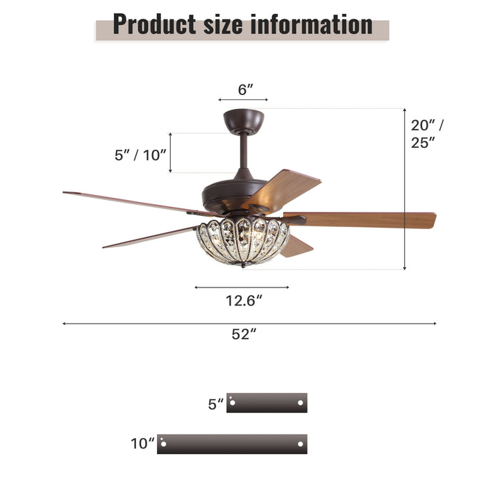 52" Ceiling Fan, 5 Blades, Reversible DC Motor - Coffee Daily Nest