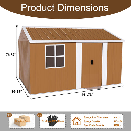 Storage Shed With Windows, Lockable Door & Ventilation For Backyard Tool Organization - Brown Home Essentials