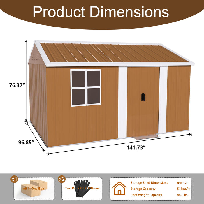 Storage Shed With Windows, Lockable Door & Ventilation For Backyard Tool Organization - Brown Home Essentials