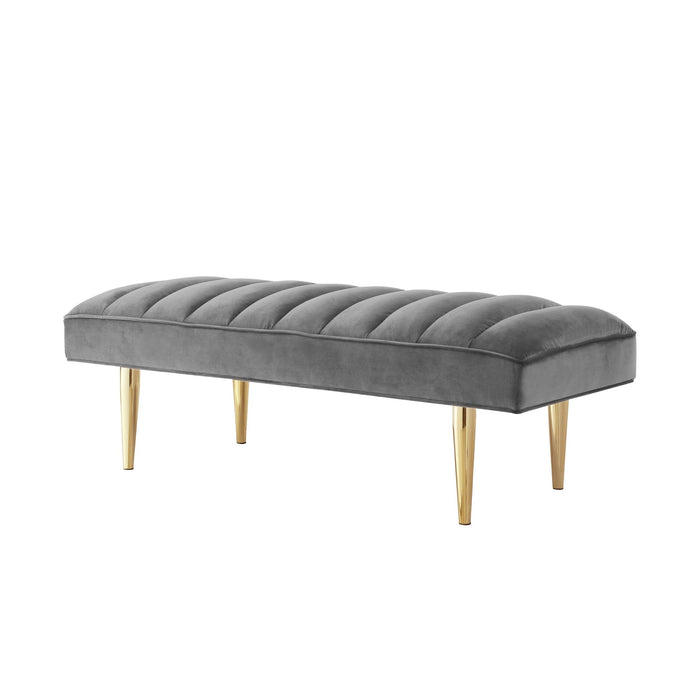 Upholstered Velvet Bench - Light Gray / Gold