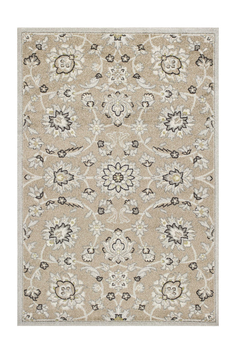 5' X 8' Machine Woven UV Treated Floral Traditional Indoor / Outdoor Area Rug - Beige Gray