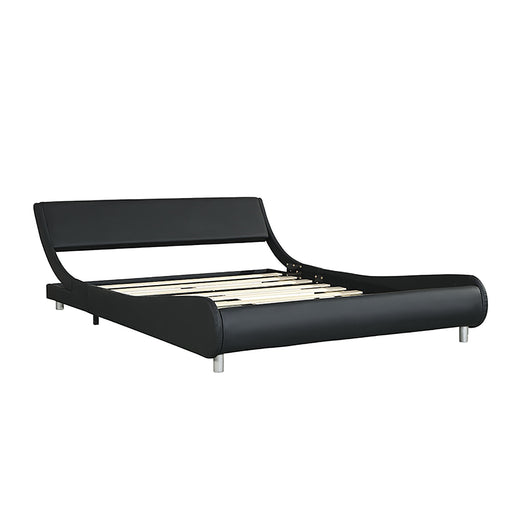 Queen Size Upholstered Platform Bed Frame With LED Lighting, Curve Design, Slat Support, No Box Spring Needed - Black Home Essentials