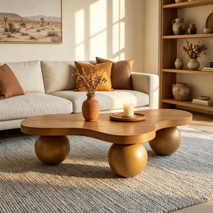 Cloud Shaped Coffee Table With 3 Ball Legs For Living Room Home Essentials