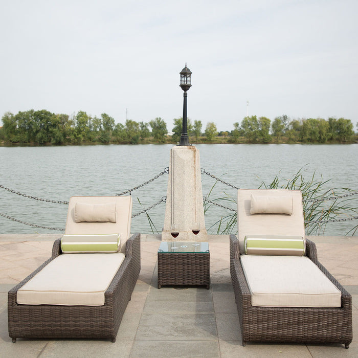 78" x 29" x 35" Indoor Outdoor Chaise Lounge With Beige Cushion (Set of 2) - Brown