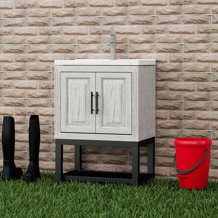 Modern Freestanding Bathroom Vanity With Ceramic Sink, Hot And Cold Faucet, Storage Cabinet & Open Shelf