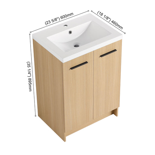 Freestanding Bathroom Vanity Set With Tall Linen Cabinet, Single Sink, Extra Storage, Soft Close Doors - Glossy White / Light Oak Home Essentials