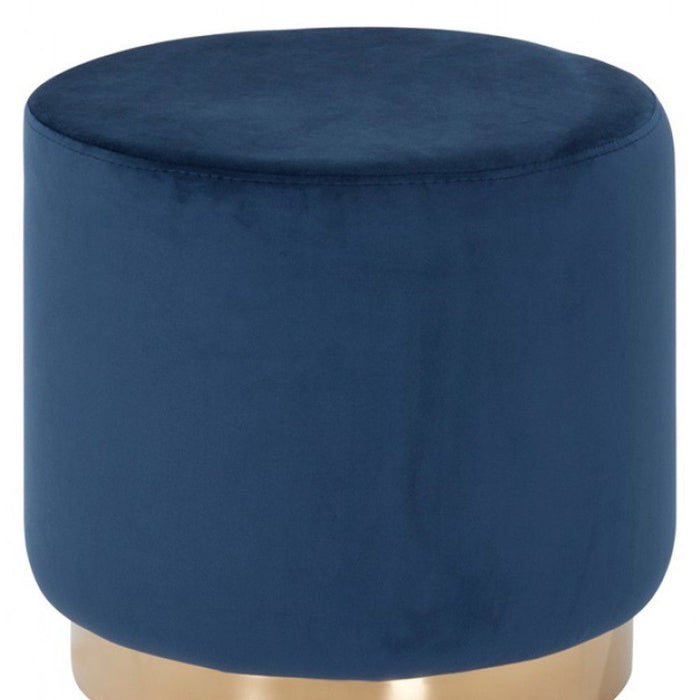 Velvet Footstool Ottoman - Blue / Gold