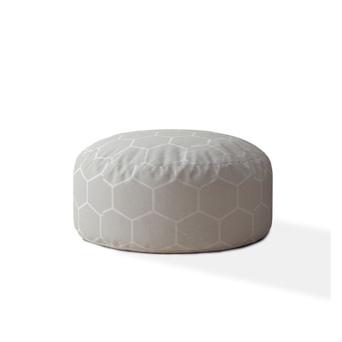 Cotton Round Geometric Pouf Ottoman - Gray