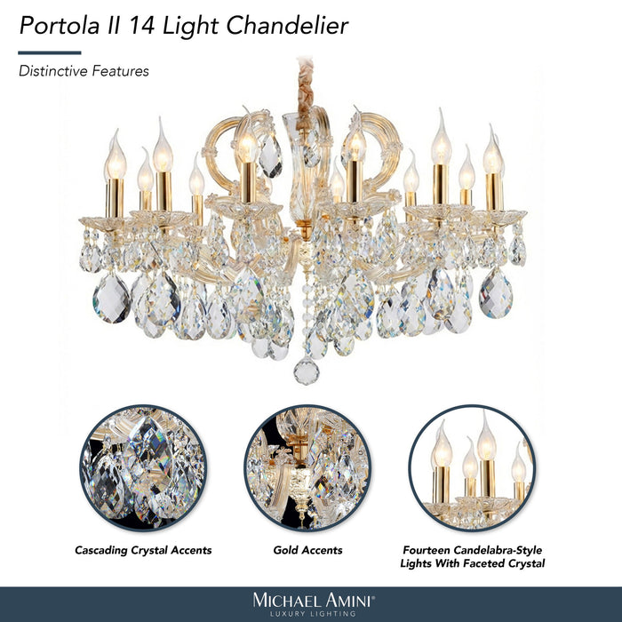 Michael Amini Lighting - Portola 14-Light Traditional Crystal Chandelier - Gold Michael Amini