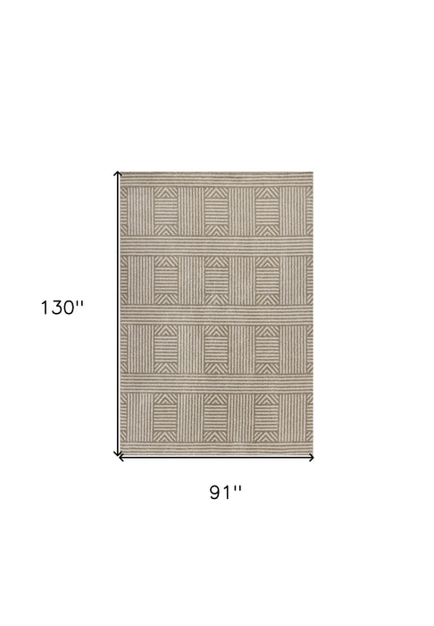 8' X 11' Machine Woven UV Treated Abstract Lines Indoor / Outdoor Area Rug - Beige