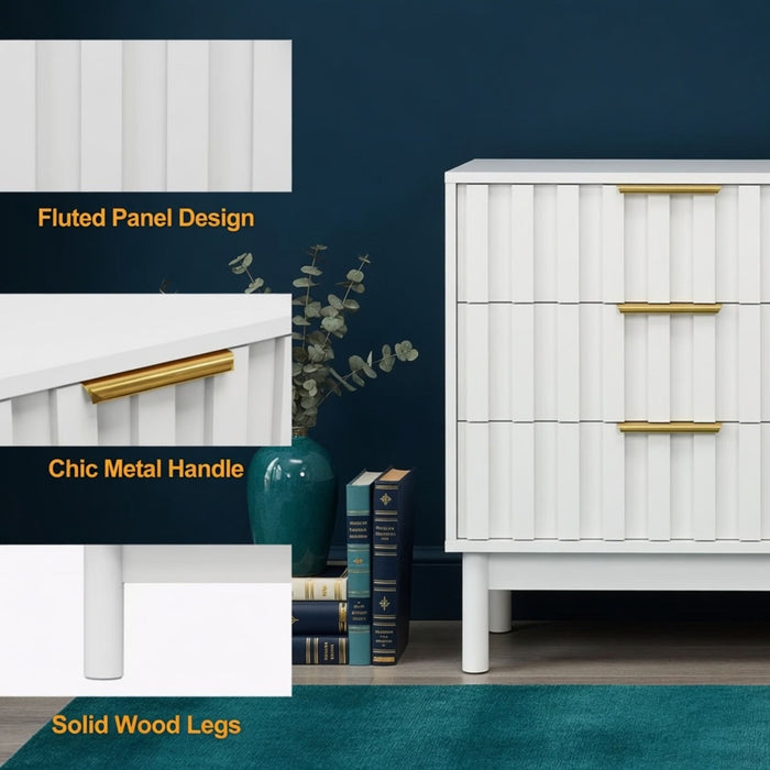 Fluted 3 Drawer Dresser Home Essentials