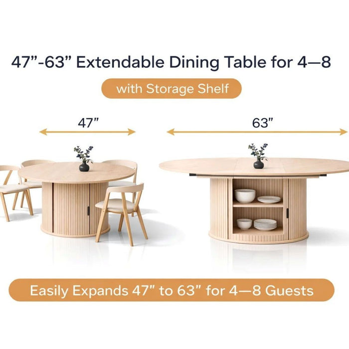 Extendable Round Dining Table With Hidden Storage Base - Ivory Home Essentials