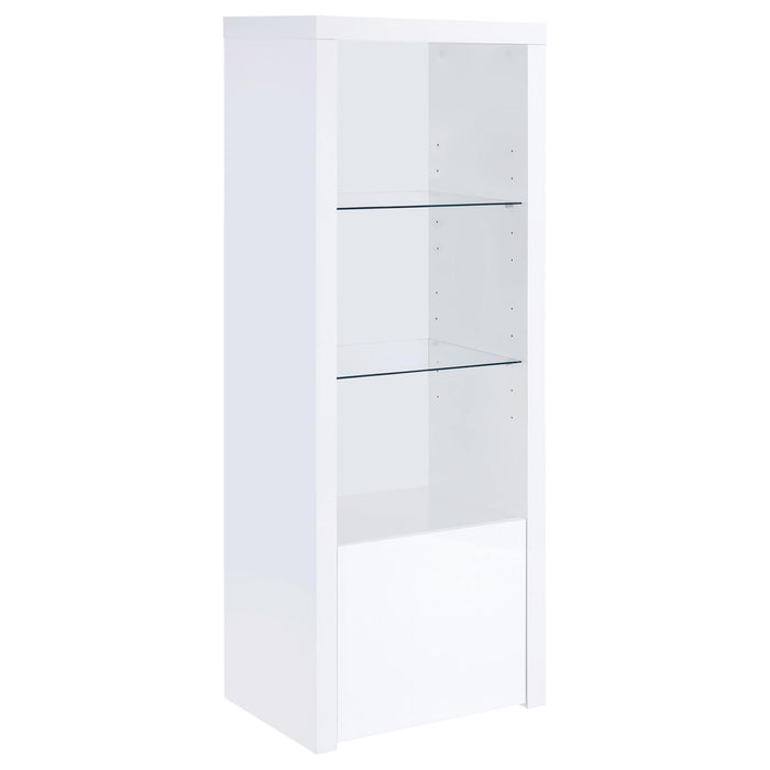 Lance - 3 Shelf Media Tower With Shelves And Hidden Cabinet - Gloss White Furniture Max