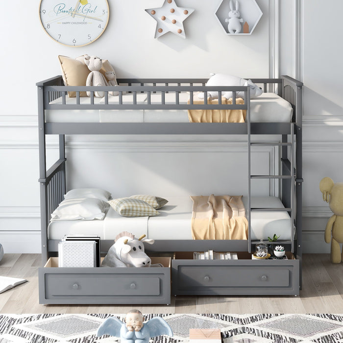 Twin Over Twin Bunk Bed With Drawers, Convertible Beds