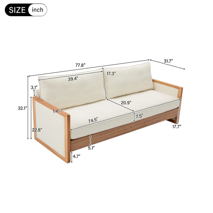 Modern 3 Seater Sofa With Wood Armrests Noble House