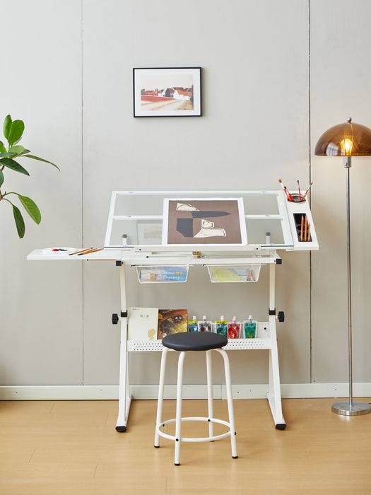 Adjustable Tempered Glass Drafting Printing Table With Chair Home Essentials