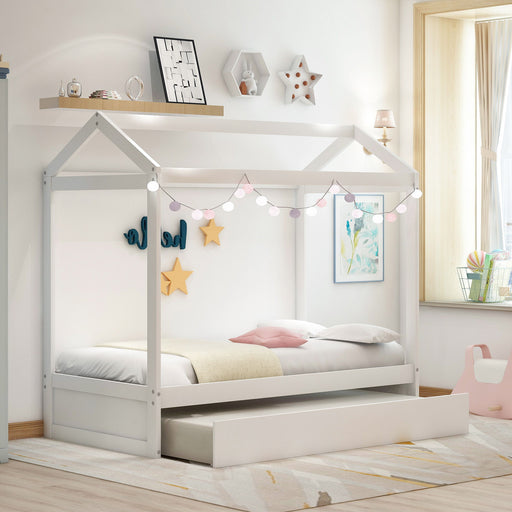 House Bed With Trundle In, Twin Size - White Hearth and Haven