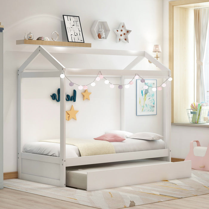 House Bed With Trundle In, Twin Size - White Hearth and Haven