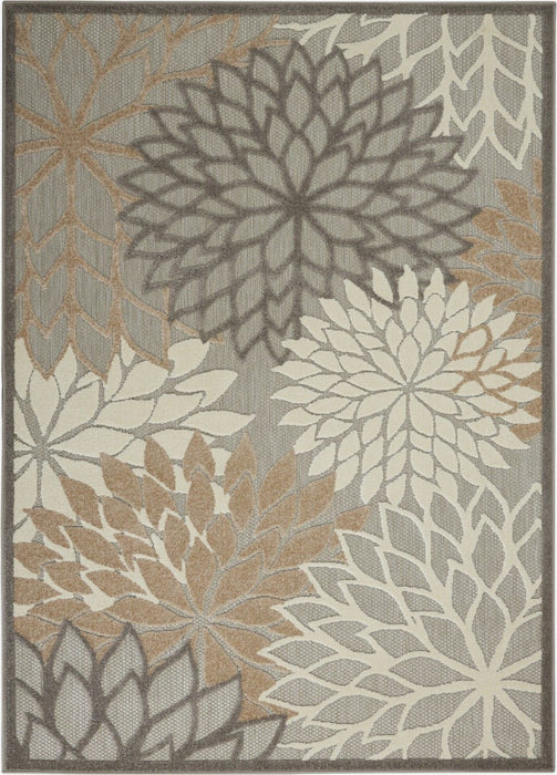 6' X 9' Floral Indoor / Outdoor Area Rug - Gray / Ivory