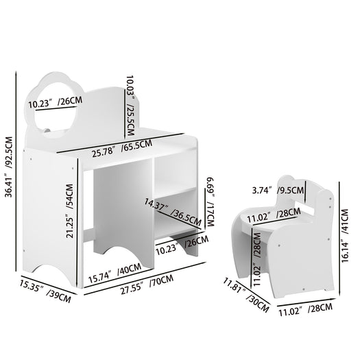 Kids Vanity Table With Mirror And Chair, Dressing Makeup Desk With Storage Shelves - White Home Essentials