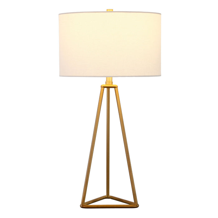 26" Metal Table Lamp With White Drum Shade - Gold