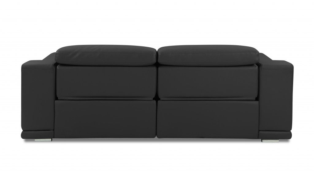 Italian Leather USB Sofa With Silver Legs - Dark Gray