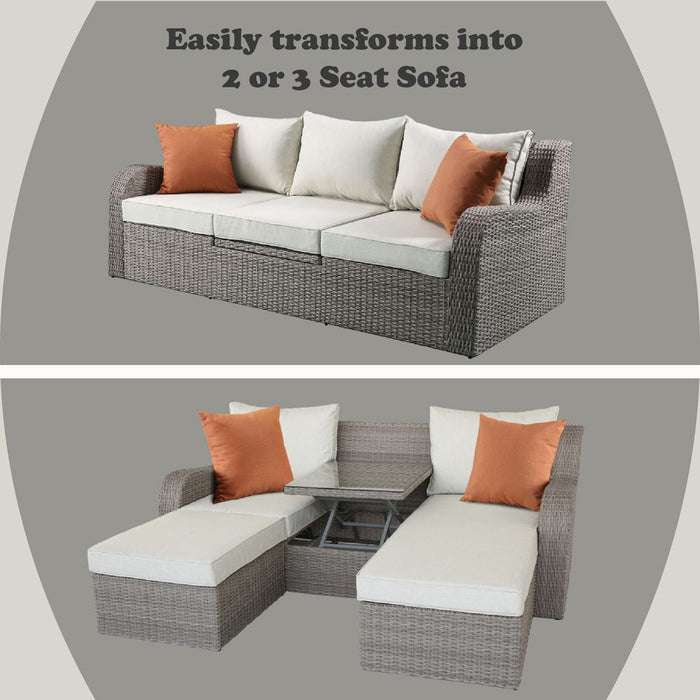 Salena - Patio Sofa With 2 Pillows & 2 Ottomans - Beige Fabric & Gray Wicker ACME
