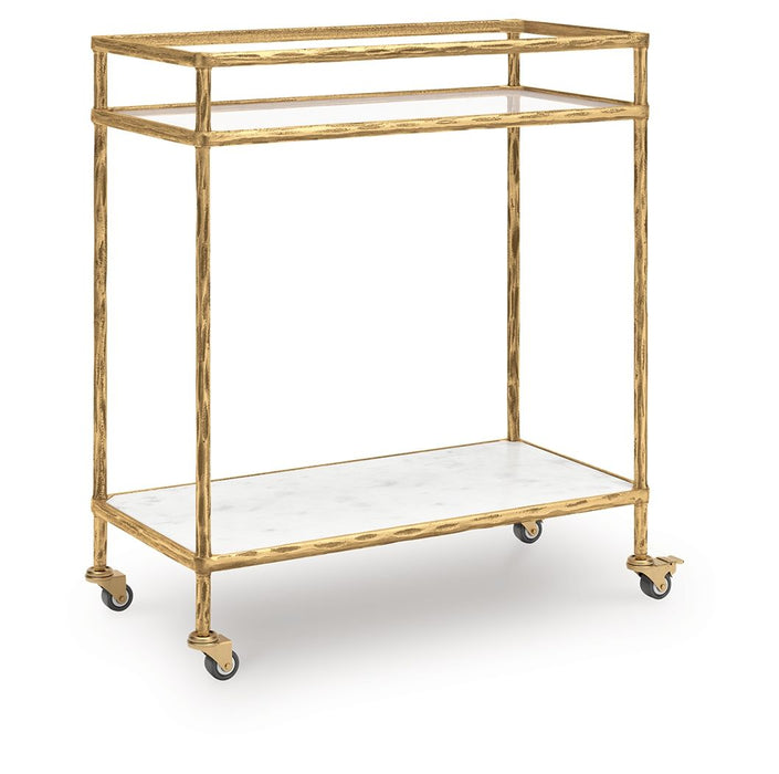 Plattfield - Bar Cart - Antique Gold Finish Signature Design by Ashley®