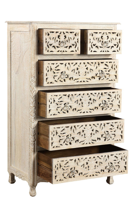 Solid Wood Six Drawer Chest - Beige