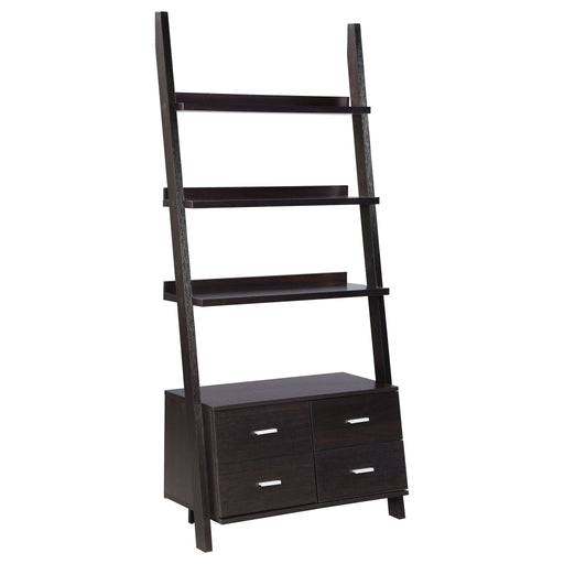 Shasta - 5 Shelf Ladder Bookshelf With Drawers - Cappuccino Furniture Max