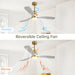52" Reversible DC Motor Ceiling Fan With Dimmable LED Light, 3 Blades For Living Room,Patio - Gold Daily Nest