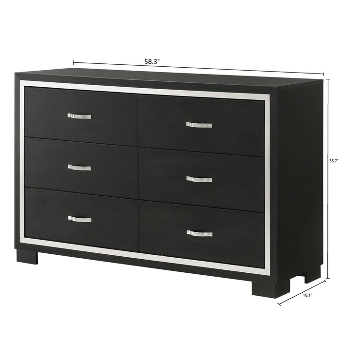 6 Drawer Dresser With Handles Bedroom Furniture - Black
