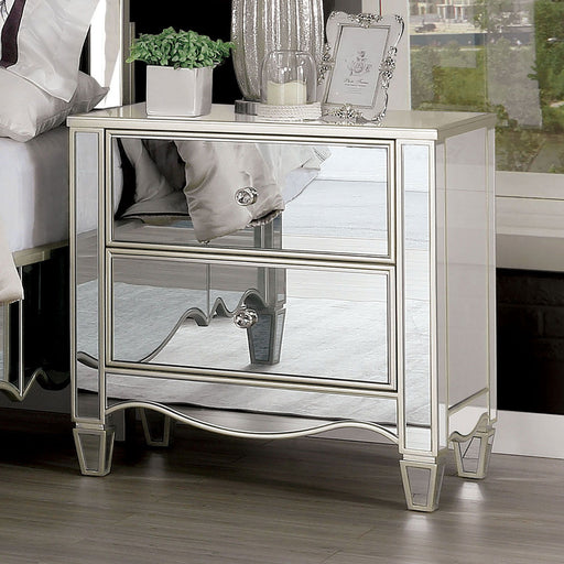 Nightstand With Mirror Panels - Silver Home Essentials