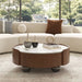 Round Coffee Table With Ball Feet, Dual Storage Drawers For Living Room - Walnut Brown Home Essentials