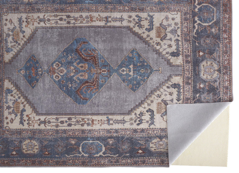 Floral Area Rug - Blue Brown And Ivory - 5' X 8'