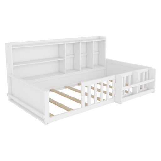 Platform Bed Frame With Guardrail, Storage Shelves & Bookshelf Home Essentials