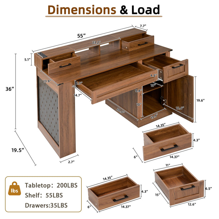 Office Desk With Storage Cabinet, Charging Station, Monitor Stand & Pegboard Home Essentials