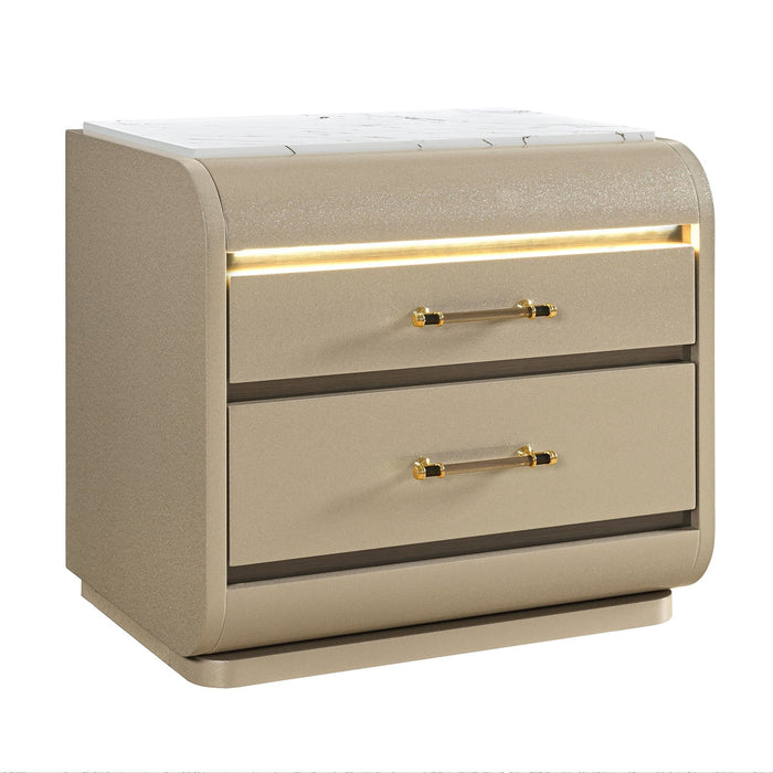 Gigi - Nightstand With LED Lighting For Bedroom Storage - Gold Global Furniture USA