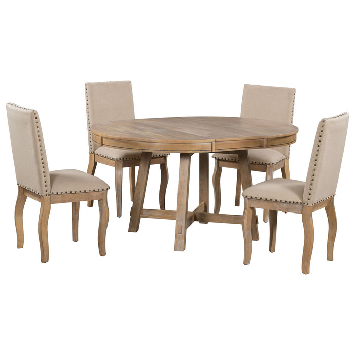 Round Extendable Dining Table Set With 4 Upholstered Chairs Hearth and Haven