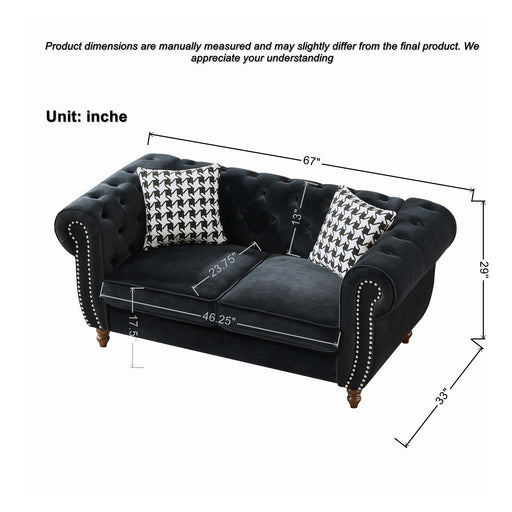 Chesterfield Upholstery Fabric Loveseat With Roll Armrest And Nailhead Home Essentials