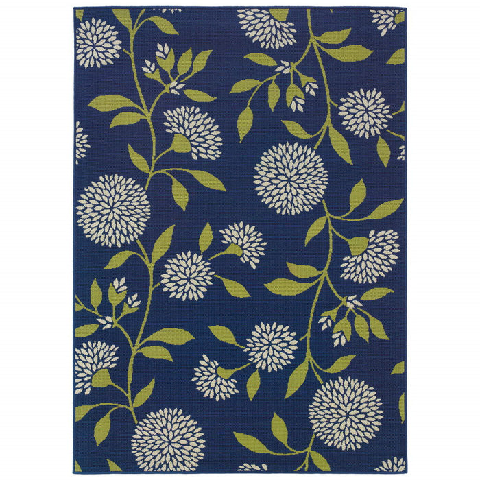 2' X 4' Floral Stain Resistant Indoor / Outdoor Area Rug - Blue / Green