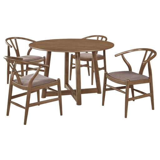 Guinea - 5 Piece Dining Set With Round Table And Upholstered Chairs - Walnut Furniture Max