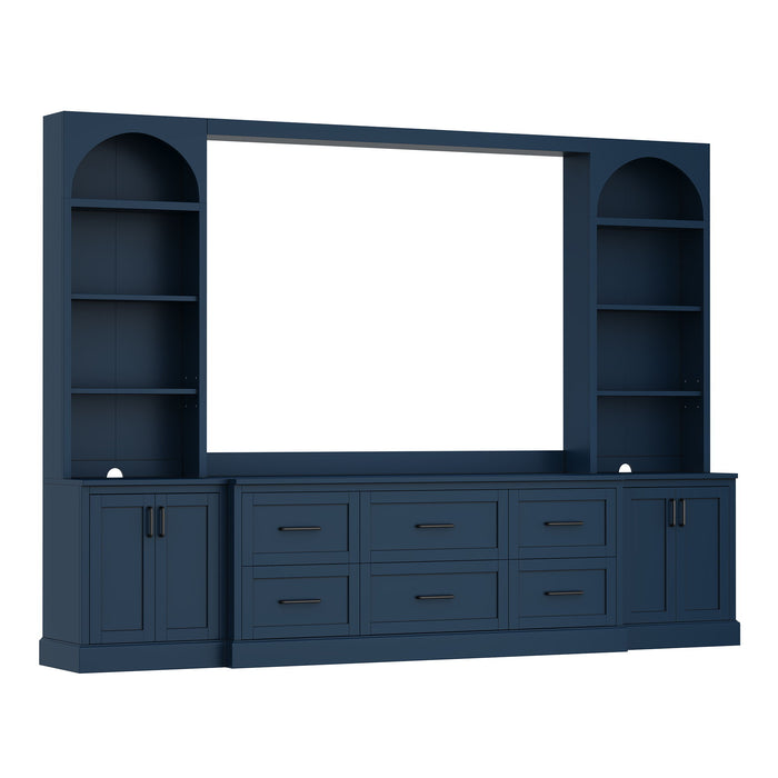 Arched Entertainment Center Wall Unit With 6 Drawers, Large TV Stand With Bookshelves Hearth and Haven