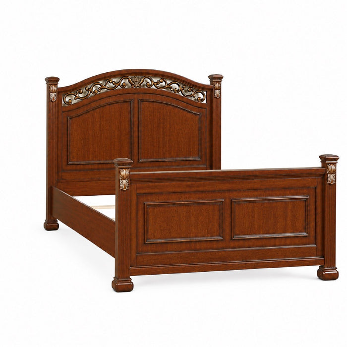 Bed With Ornate Carvings And Curved Headboard Home Essentials
