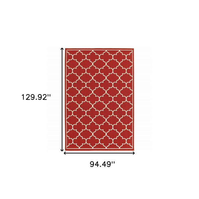 8' X 11' Indoor / Outdoor Area Rug - Red / Ivory