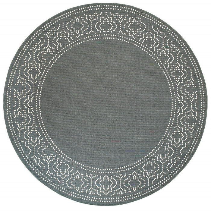 8' X 8' Round Stain Resistant Indoor / Outdoor Area Rug - Gray / Ivory