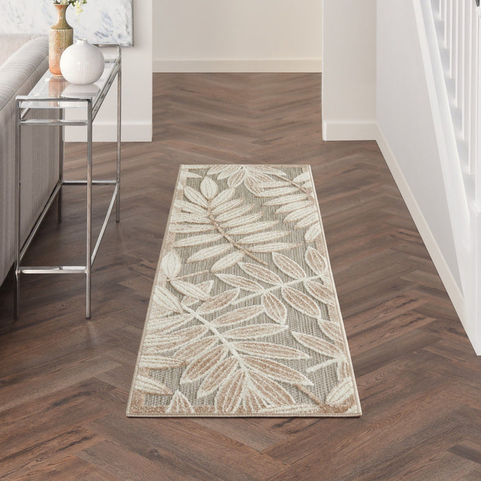 6' Runner Floral Stain Resistant Indoor Outdoor Runner Rug - Dark Gray