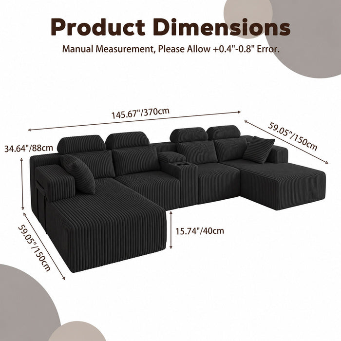 U-Shaped Sectional Sofa With Chaise Lounge And Cup Holders Home Essentials