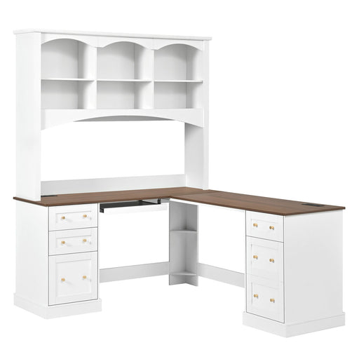 Space Saving L-Shaped Computer Desk With Keyboard Tray & Charging Stations Hearth and Haven