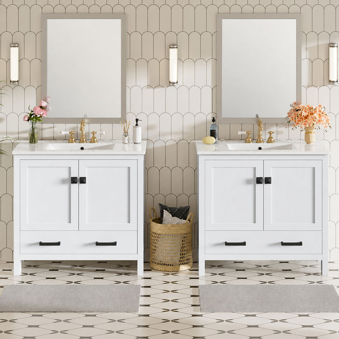 Bathroom Vanity With Sink, Soft Close Doors, Double Storage Shelves & Divided Drawer Ample Storage - White Hearth and Haven